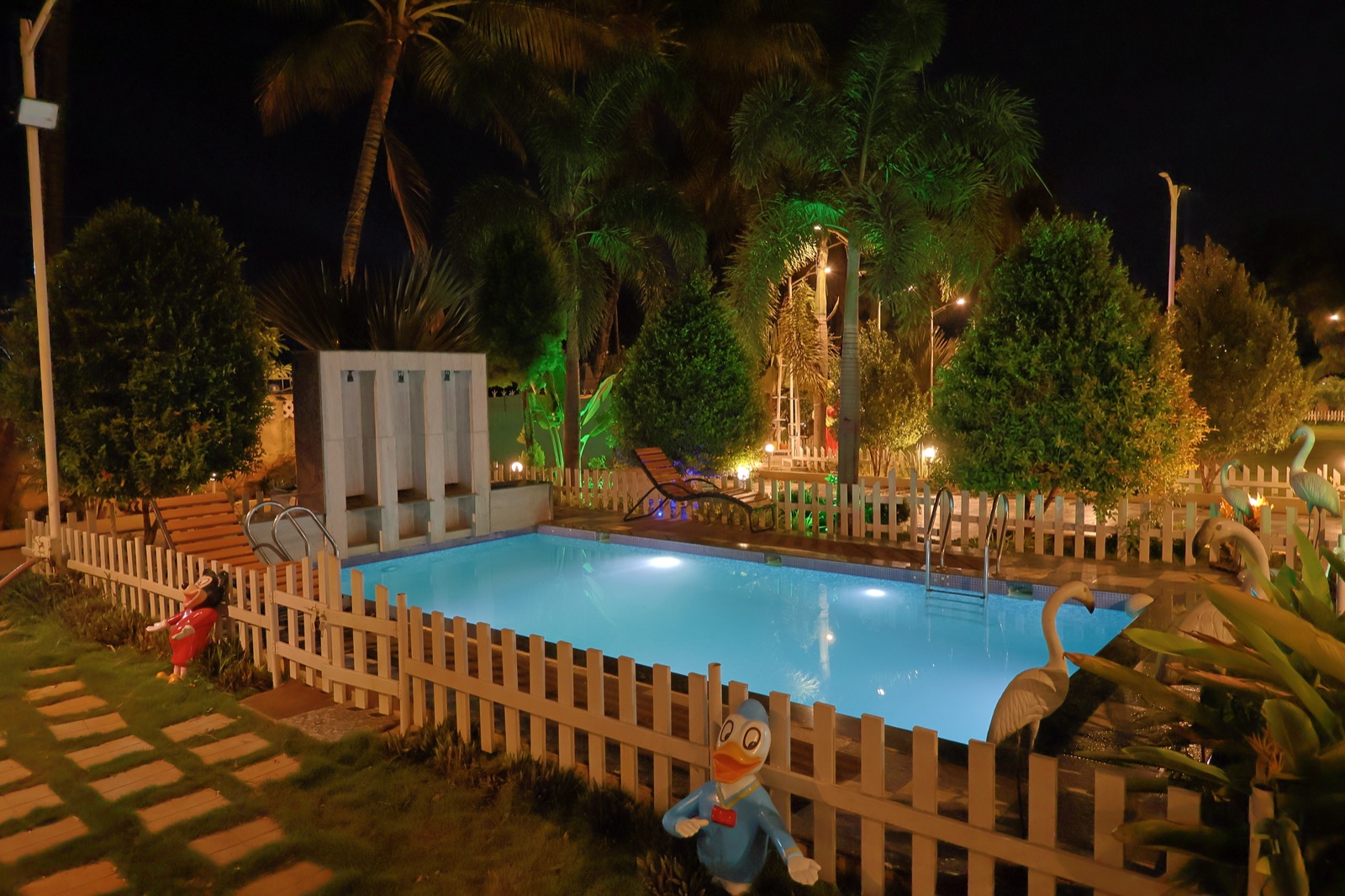 Villa Entrance with Fountain at Night